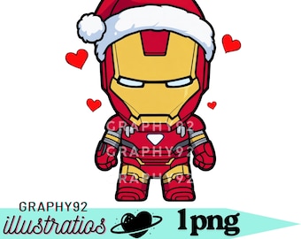 Iron Man navideño, imágenes PNG de Iron Man, Iron Man adorable, PNG de superhéroe, descarga instantánea, alta calidad