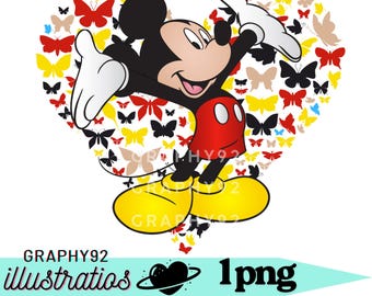 Mickey mouse png clipart, mickey mouse butterfly design, mickey mouse love, instant download