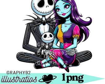 jack skellington and sally png clipart, the nightmare before christmas, halloween characters, instant download