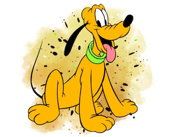 Pluto watercolor background,  pluto png clipart,  mickey mouse friends, cute dog pluto, instant download