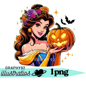 Clipart png della principessa Belle, Halloween della principessa Belle, La bella e la bestia, download immediato