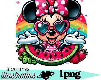 Minnie mouse mouse png clipart, minnie mouse watermelon design, minnie mouse colorfull,  instant download