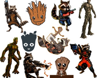 Paquete PNG de Groot y Mapache Cohete, Groot bebé PNG, Mapache Cohete PNG, descarga instantánea