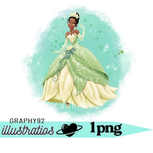 Princess Tiana watercolour background, the princess and the frog png clipart, tiana png, instant download