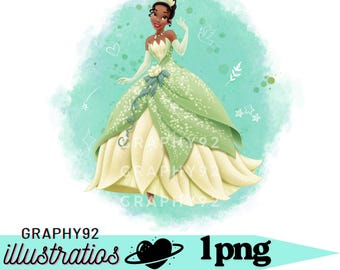 Princess Tiana watercolour background, the princess and the frog png clipart, tiana png, instant download