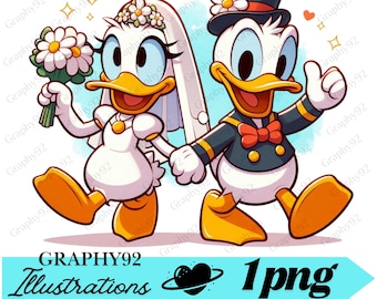 Donald duck and daisy duck wedding, donald duck png, daisy duck png, duck love, instant download