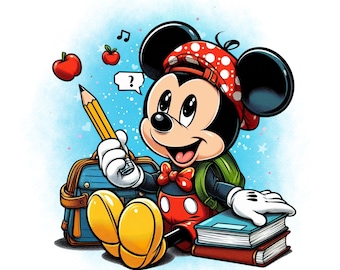 mickey mouse png clipart, mickey mouse student, mickey school, instant download