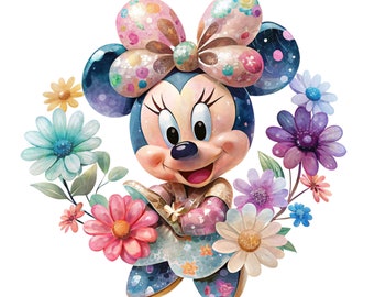 Minnie mouse flower design, minnie mouse png clipart, colorful, instant download