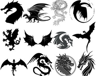 Dragon png bundle, dragon silhouette,  dragon design, dragons head, instant download,  high quality