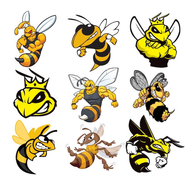 Hornet bee mascot png bundle instant download, hornet bee png clipart, hornet bee package, wasp, school, college high quality