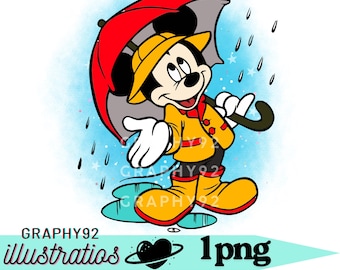 Mickey mouse png clipart, mickey mouse rainy, mickey umbrella, instant download