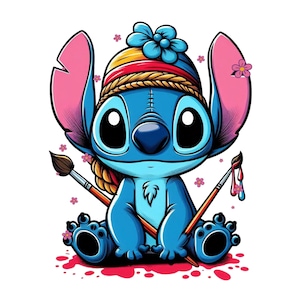 Stitch png clipart, painter stitch,  cute stitch image, lilo and stitch character, instant download