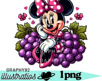 Minnie mouse mouse png clipart, minnie mouse grape design, minnie mouse fruit,  instant download