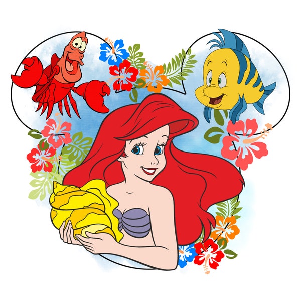 The little mermaid cute clipart, princess ariel png clipart, flounder, sebastian, instant download