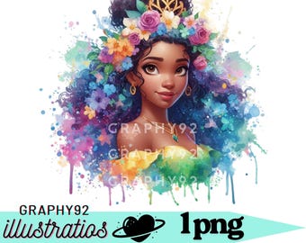 Fondo de acuarela de la princesa Tiana, imágenes prediseñadas PNG de La princesa y el sapo, Tiana PNG, descarga instantánea