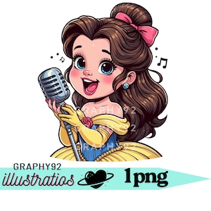 Cantante principessa Belle, clipart principessa Belle, png La bella e la bestia, musica di Belle, download immediato