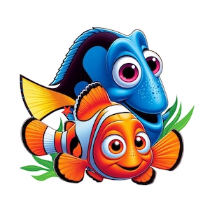 finding nemo png clipart, finding dory png, cute fish nemo, nemo and dory, transparent background, instant download