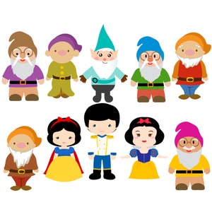 Snow white and seven dwarfs png clipart, snow white png, seven dwarfs png, prince png, instant download