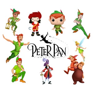 Peter pan png bundle, peter pan png clipart set, tinkerbell png, captain hook, high quality