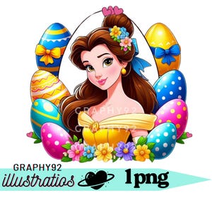 Disegno di Pasqua della principessa Belle, uovo di Pasqua, clipart png della principessa Belle, buona Pasqua, png della bella e la bestia, download immediato
