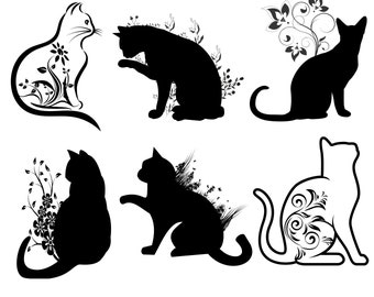 Floral cat png bundle, floral cat png clipart set, cat with flower, cat png package, cat design, instant download