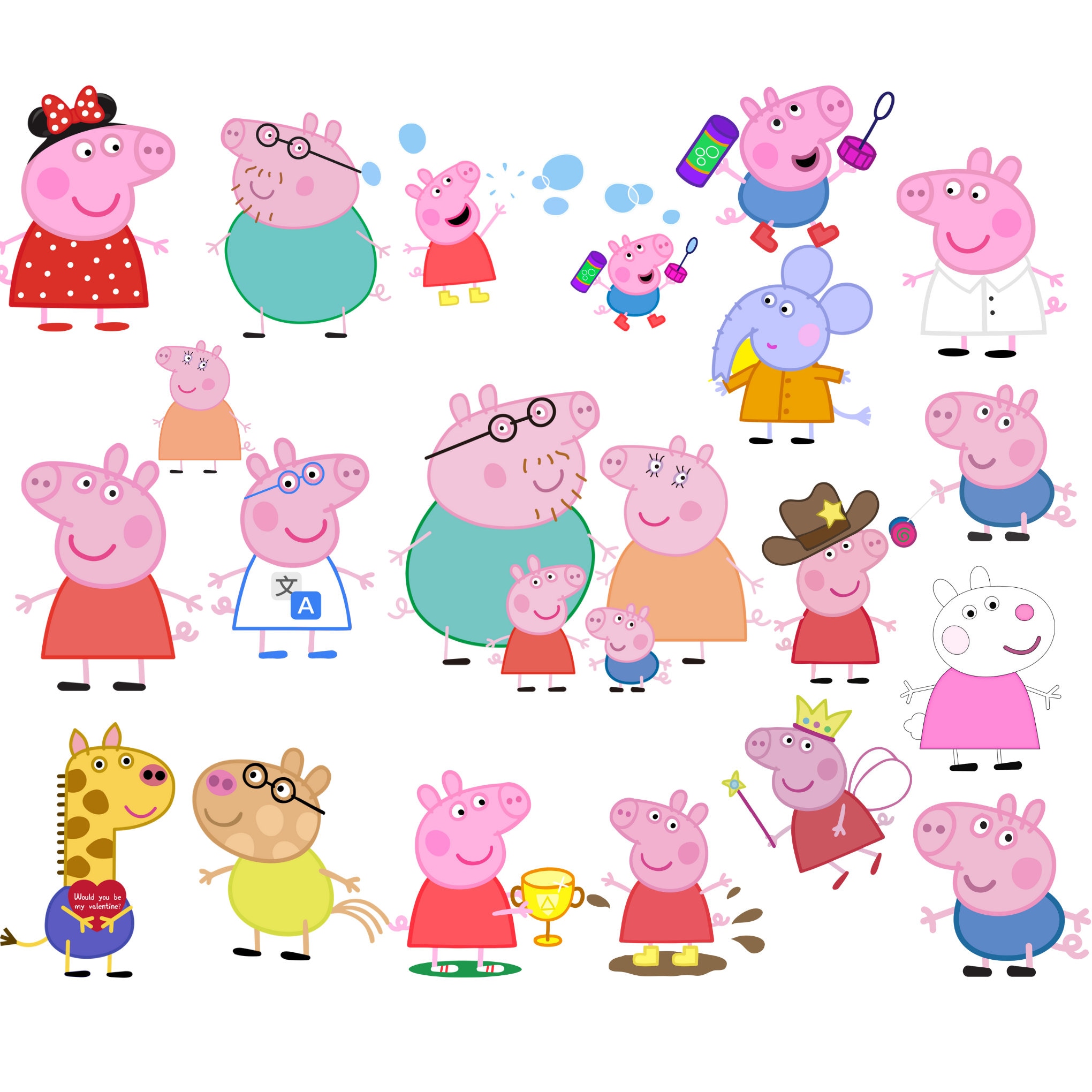 Peppa Pig Png Bundle, Peppa Pig Png Clipart Set, Peppa Pig Characters