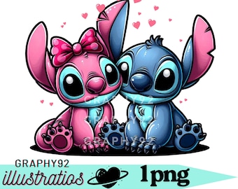 Stitch and angel png clipart, stitch angel love design, lilo and stitch characters, cute stitch png, instant download