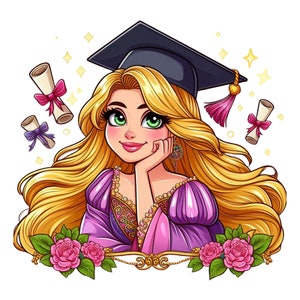 Princess rapunzel graduation design, rapunzel png clipart, tangled png, rapunzel school, instant download
