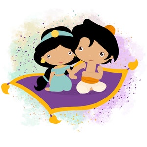 Aladdin and Princess jasmine png clipart, aladdin png design, magic carpet, baby jasmine, baby aladdin, instant download