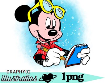 Mickey mouse student, mickey mouse png clipart, mickey watercolor background, instant download