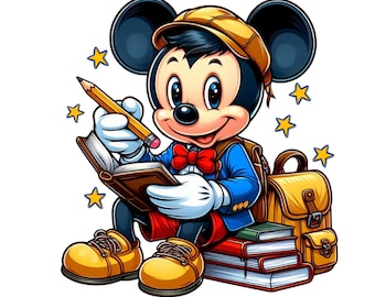 mickey mouse student, mickey mouse png clipart, mickey school, instant download