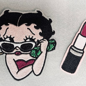 Classic Betty and lipstick duo large embroidered iron on patch