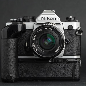 Nikon FM2n SLR Film Camera with Nikkor 35mm f2.8 Lens + Nikon MD-12 Power Winder - Mint Condition - Fully Working - NOS