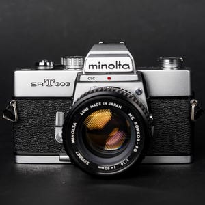 Minolta SRT 303 Slr Film Camera with Minolta MC Rokkor-PG 50mm f1.4 Lens - Fully Working/Tested - Mint Condition