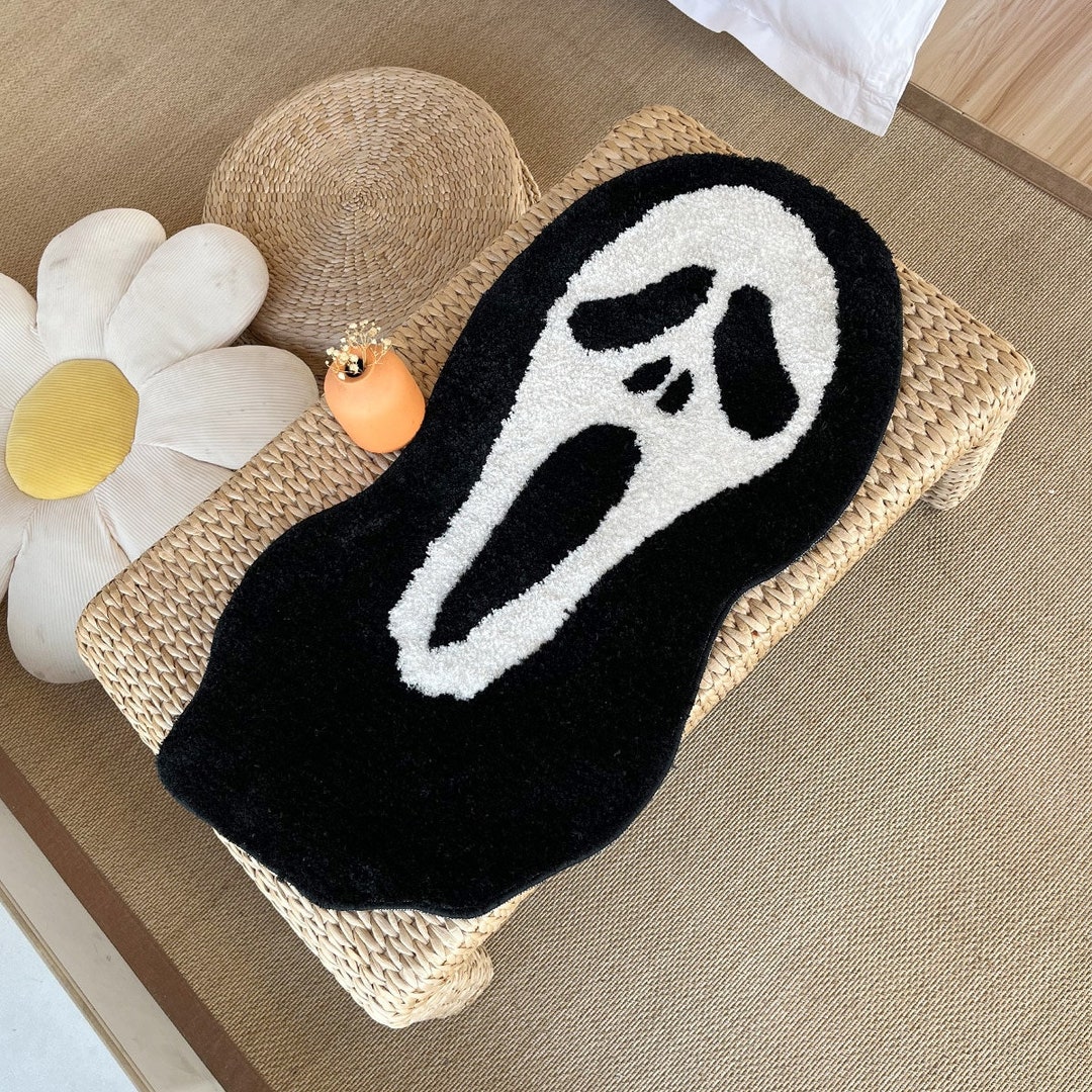 Halloween Ghostface Tufted Rug Black and White Fluffy Etsy