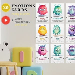 Printable Emotion Flashcards, Nursery Rhymes Monsters Cards, Feelings Learning Tool for Kids, Classroom Emotions Therapy - Digital Download