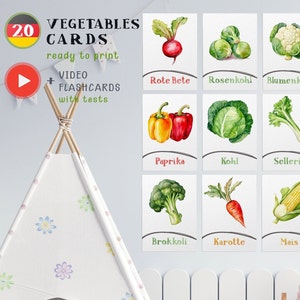 Gemüse Karteikarten - Lernkarten für Kleinkinder & Vorschulkinder, Montessori PDF, Veggie Bildkarten zum Ausdrucken
