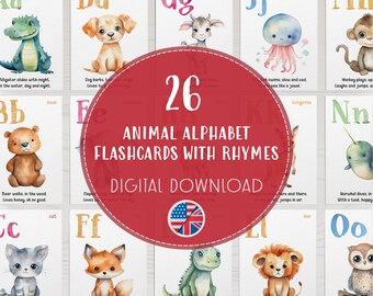 Animal Alphabet Flashcards with Rhymes | Educational Printable (PDF)