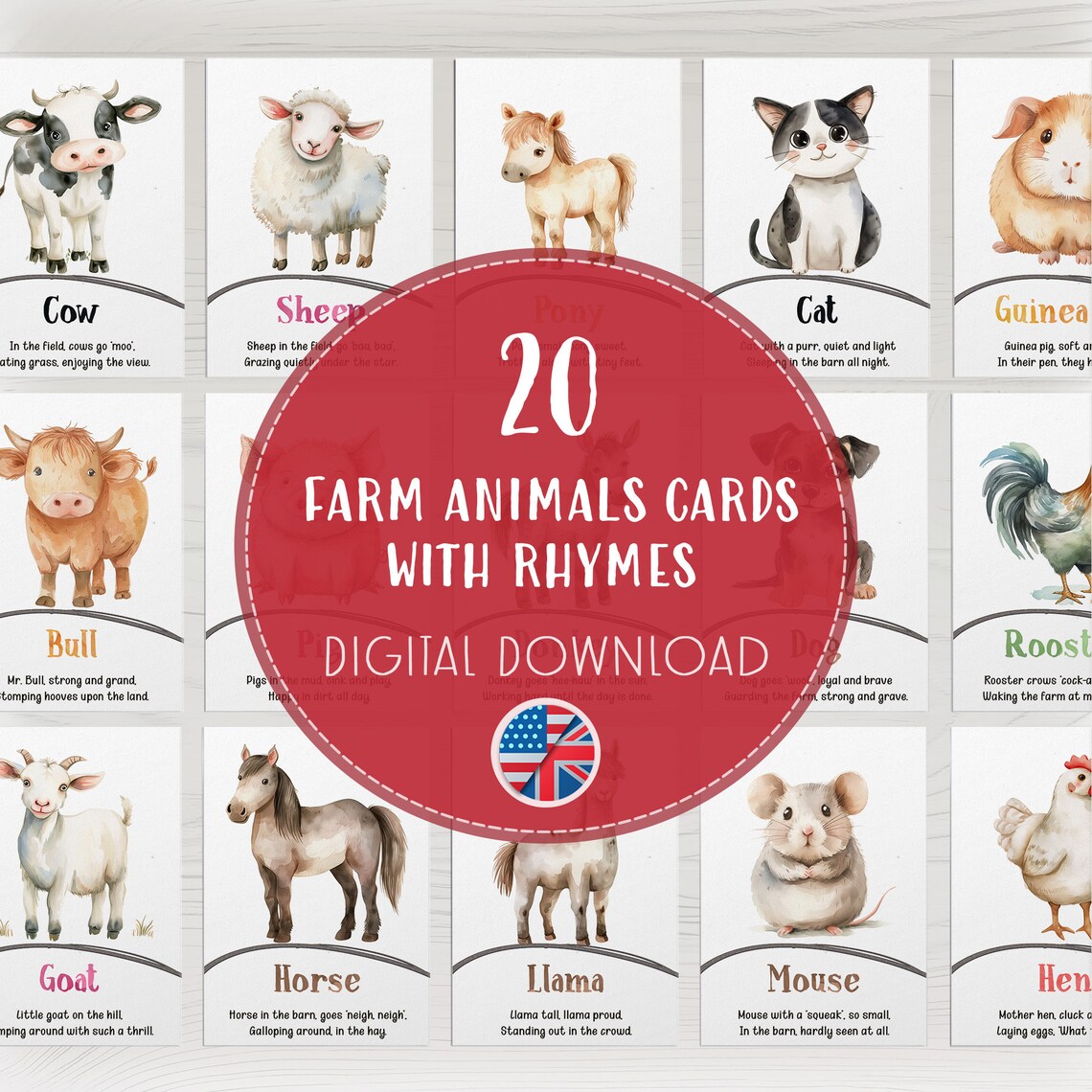 Farm Animals Flashcards Kids | Printable Learning Cards PDF | Nursery ...