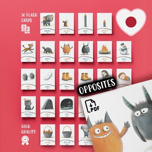 Japanese Opposites Flash Cards for Kids, Adjectives Flashcards, Printable Language Learning Cards, Learn Vocabulary, Early Education Tool