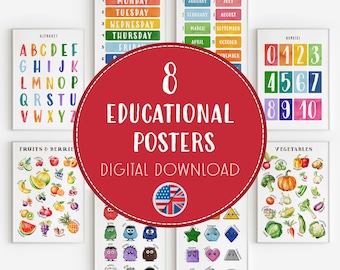 8 Educational Posters Kids | Printable Homeschool Decor | Montessori PDF Set