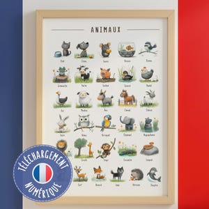 Póster de animales en francés: pósteres educativos imprimibles para niños, decoración de aulas o salas de juegos, herramienta de aprendizaje para la educación en el hogar, animales salvajes y de granja