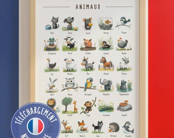 Affiche Animaux Français Enfants | Sauvages Ferme | Homeschool Classe