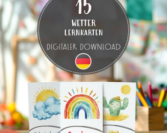 Wetter Flashcards Kinder Deutsch | German Weather Cards | Vorschule Lernkarten Printable PDF