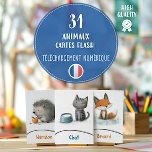 Flashcards met dieren voor kinderen, Franse kaarten met schattige dieren, digitale download montessori, educatieve bronnen, instant pdf, leuk leermiddel