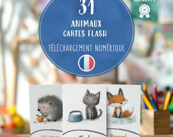 Cartes Animaux Enfants Français | Montessori Apprentissage | Téléchargement PDF