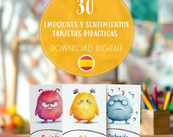 Tarjetas Emociones Niños Español | Spanish Feelings Flashcards | Monstruos Acuarela Montessori PDF