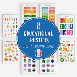 Pósters educativos (descarga en PDF), arte mural para la educación en casa, decoración de aulas Montessori, láminas para salas de juegos infantiles, pósteres de aprendizaje esencial