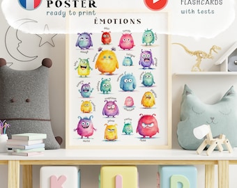Affiche Émoties Français | Monsters Aquarelle Sentimenten | Kunstmuurschildering Onprimbare Montessori