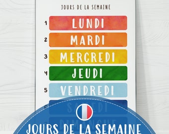 Affiche Jours Semaine Français Enfants | Art Mural Éducatif | Préscolaire PDF